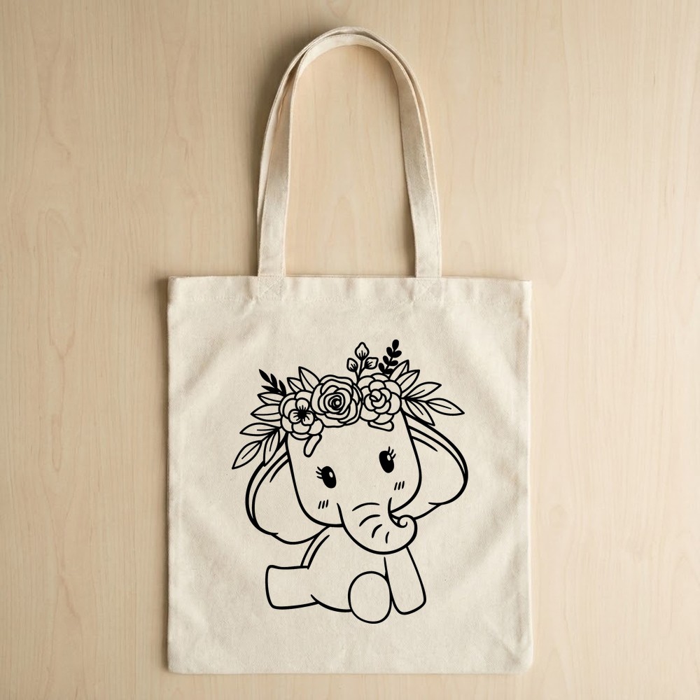 baby elephant flowers svg tote bag mockup - Free SVG