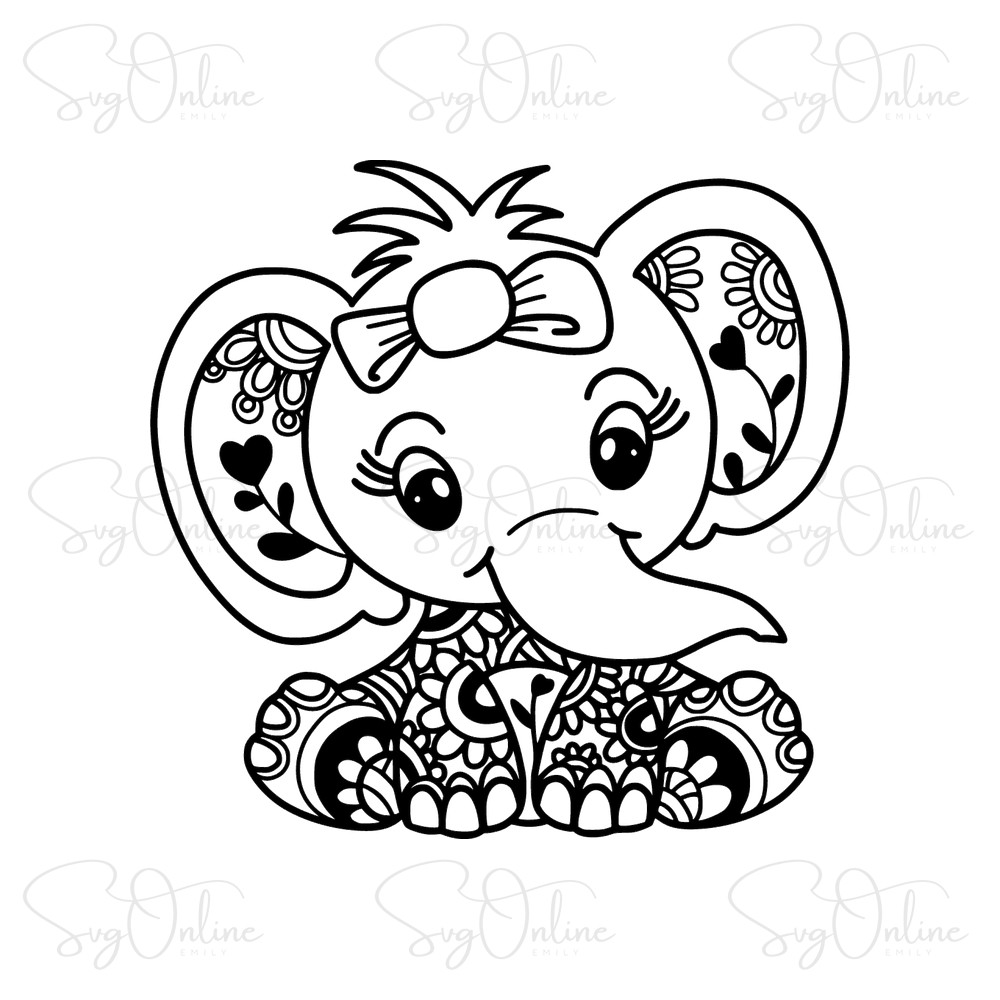 baby elephant mandala zentangle svg design free download - Free SVG