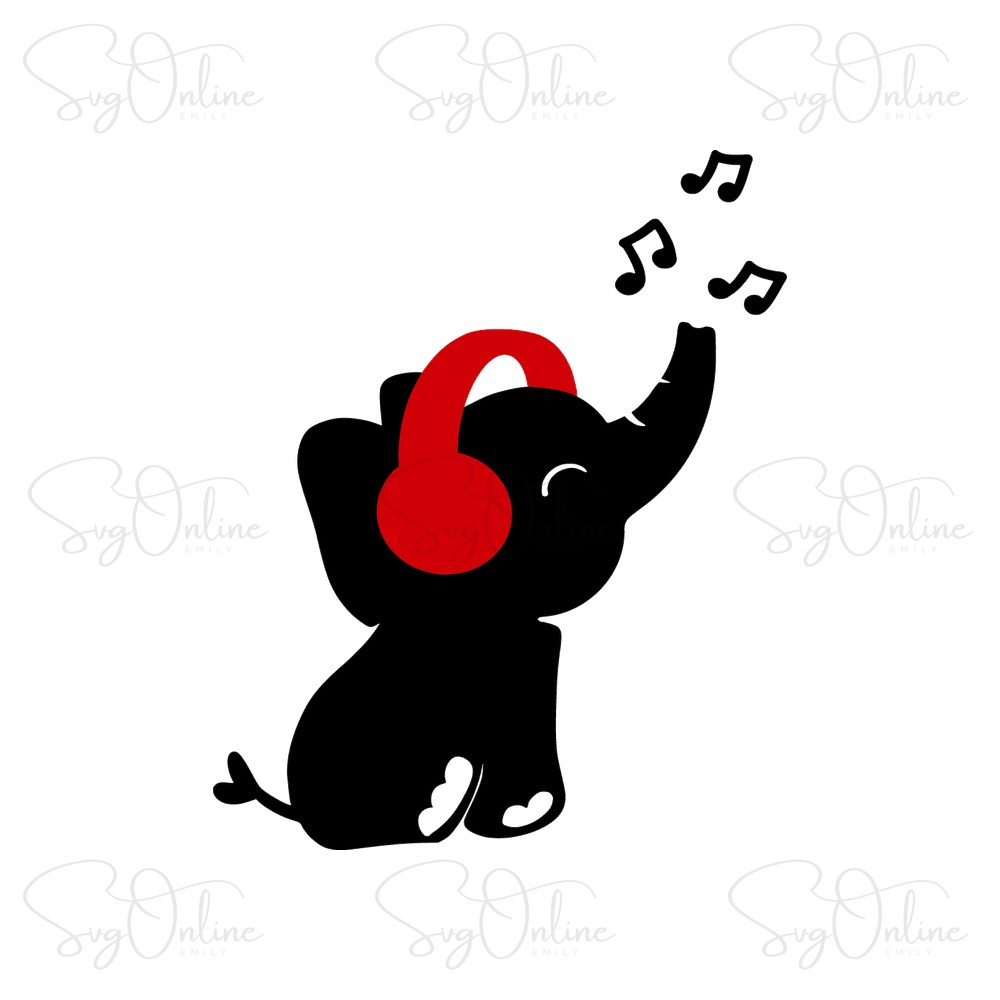 baby elephant wearing headphones svg design - Free SVG