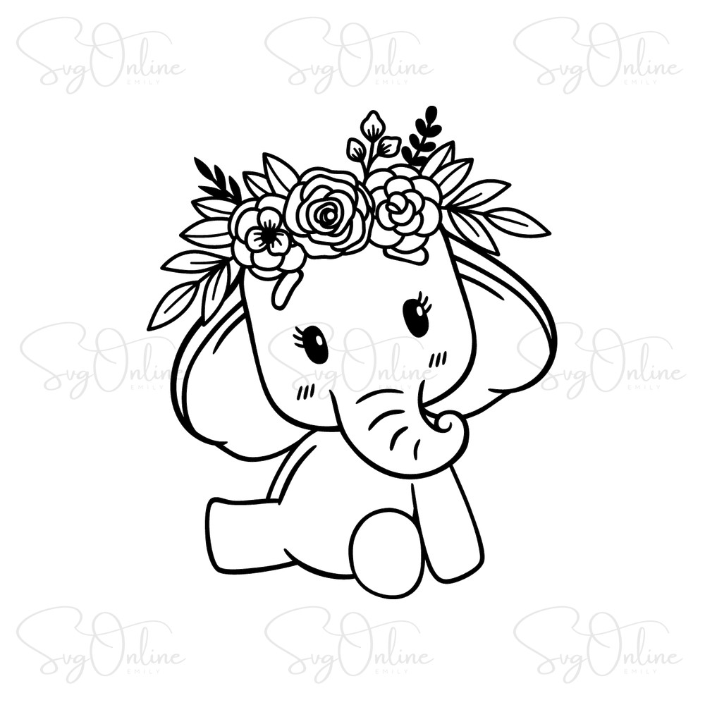 baby elephant with flowers svg free download - Free SVG