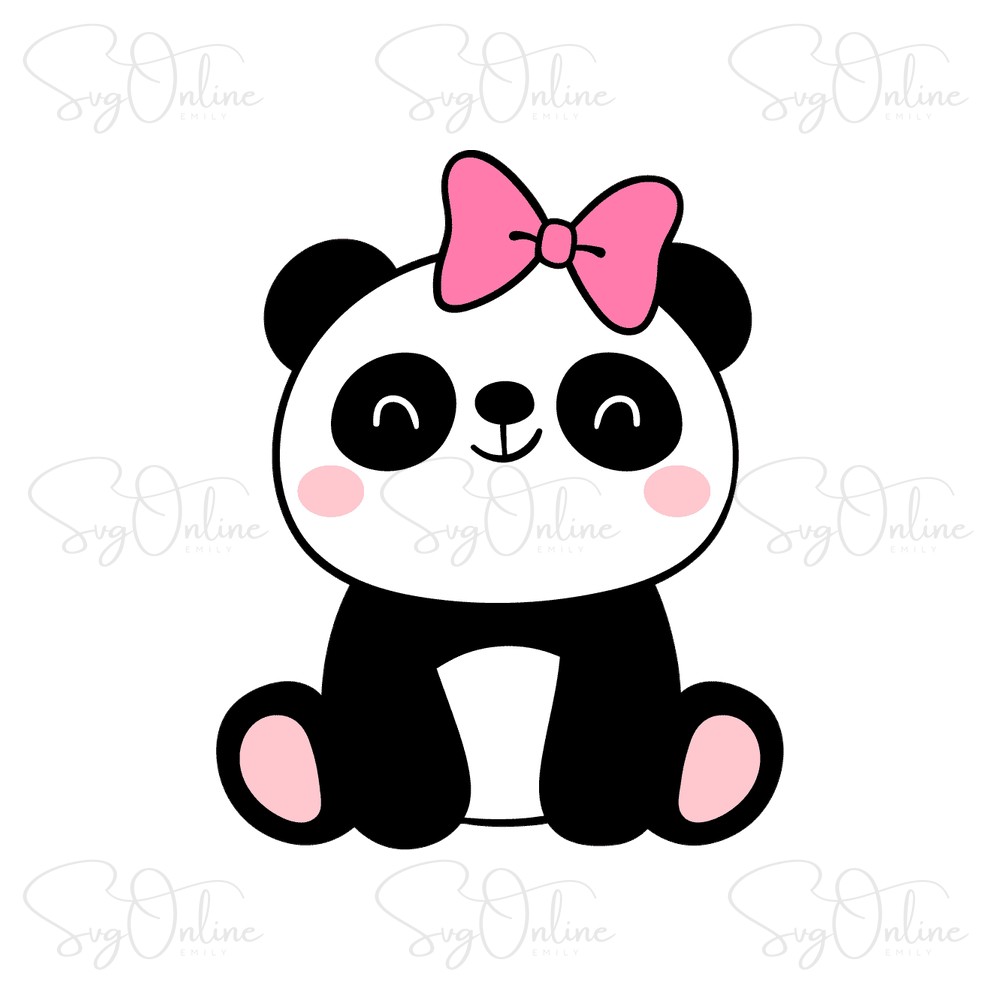 baby panda girl with bow svg free download - Free SVG