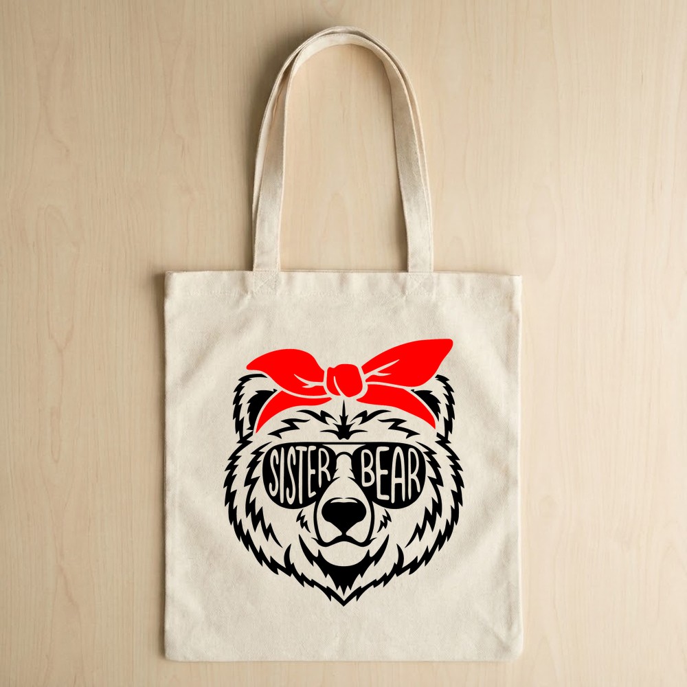 bear family svg tote bag mockup sister bear design - Free SVG