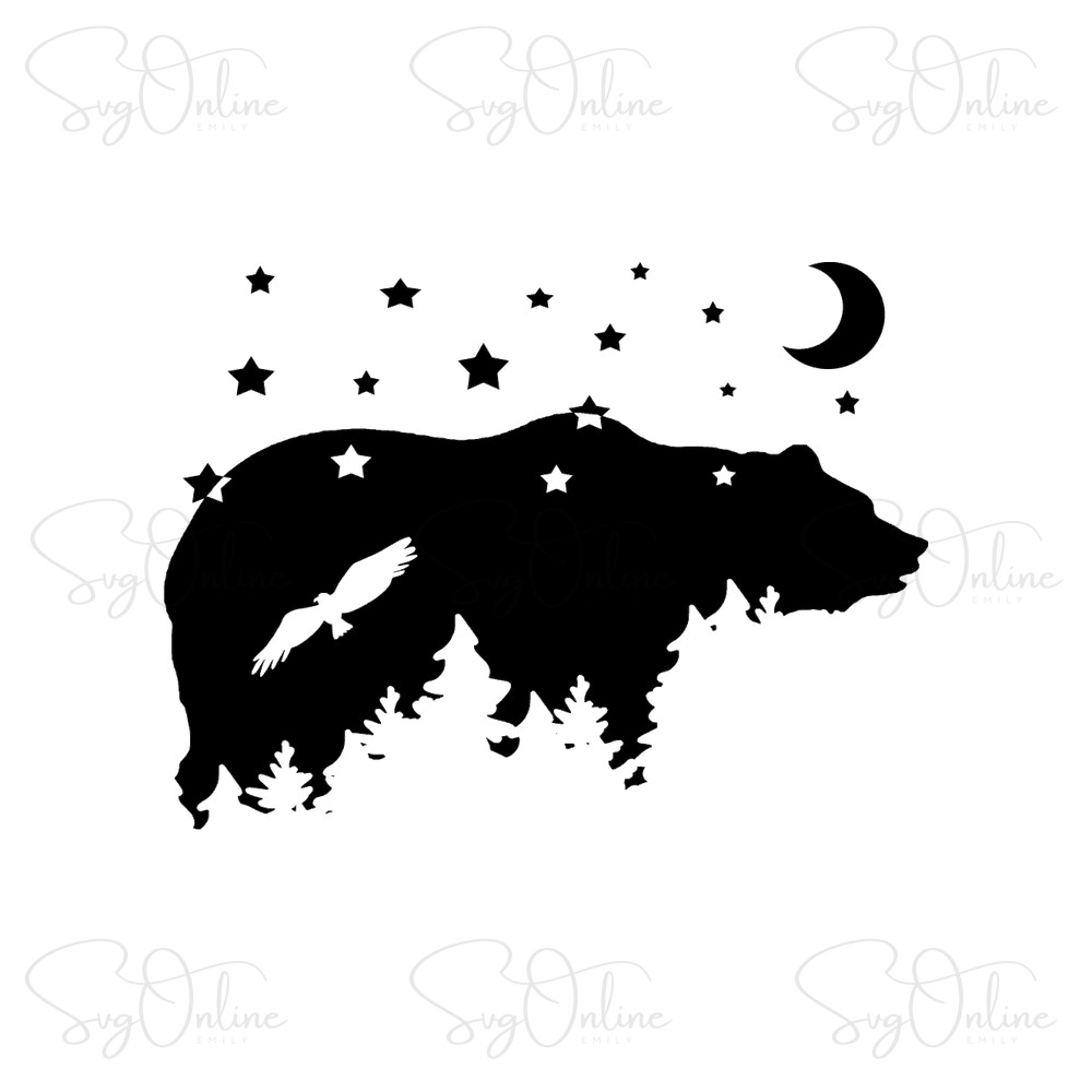 bear mountains night sky moon stars nature svg free download - Free SVG