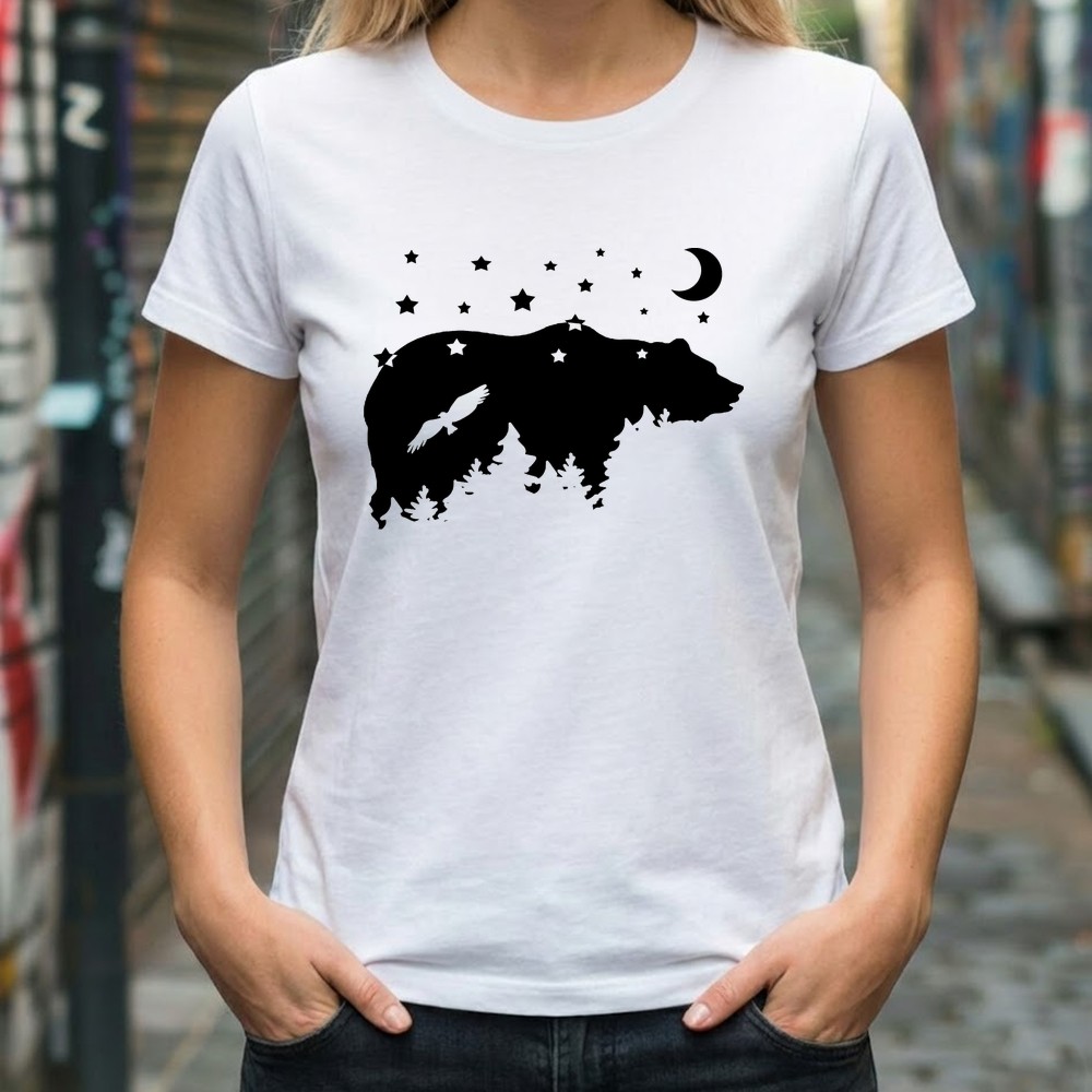 bear mountains night sky svg tshirt mockup free design - Free SVG