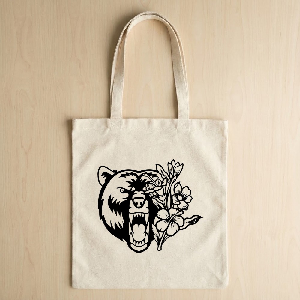 bear with flowers svg on tote bag mockup - Free SVG