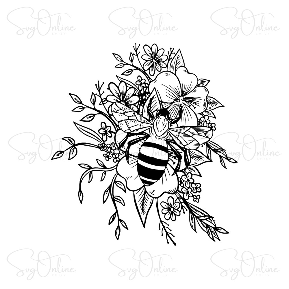 bee on flowers svg free download cute design - Free SVG