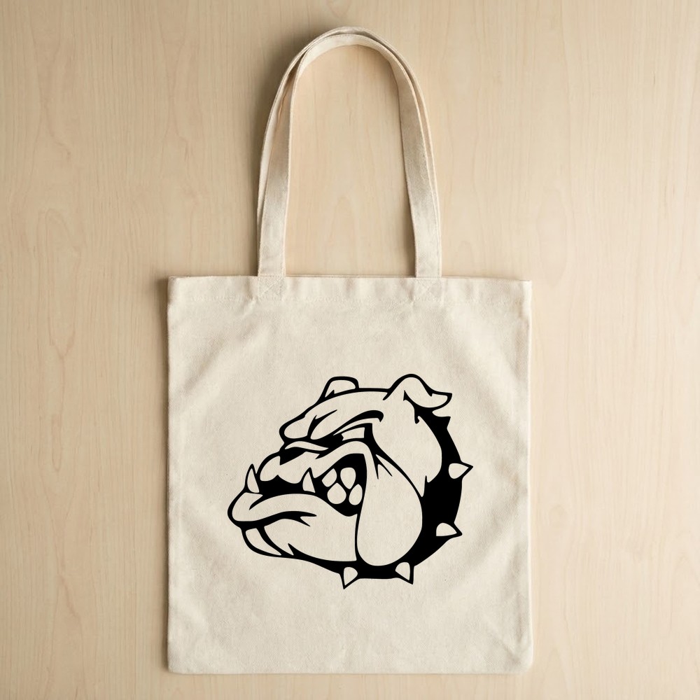 bulldog face svg design on tote bag mockup - Free SVG