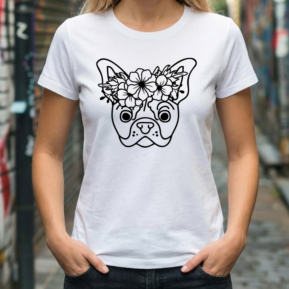 bulldog floral crown svg tshirt mockup - Free SVG