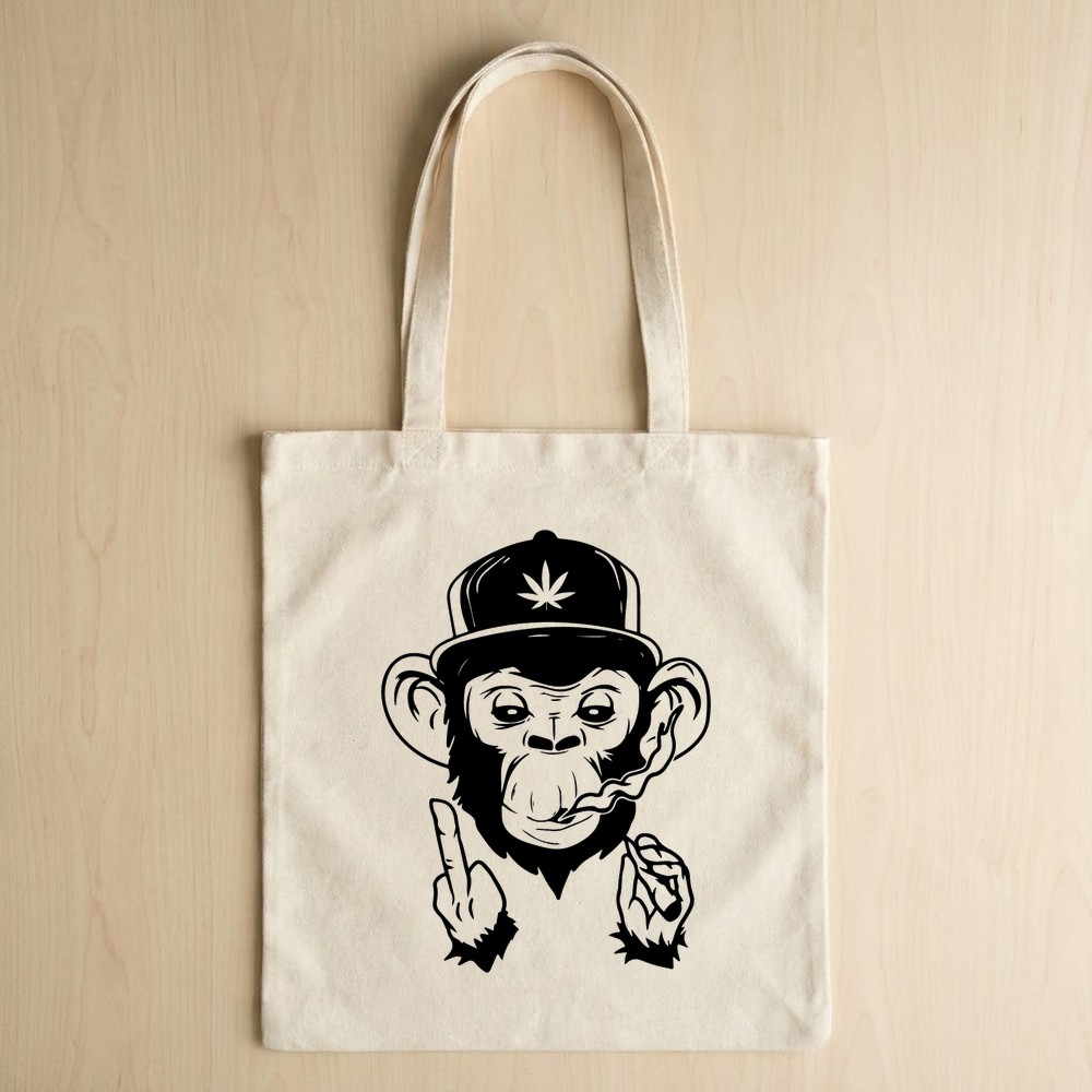 cannabis smoking monkey svg tote bag mockup - Free SVG