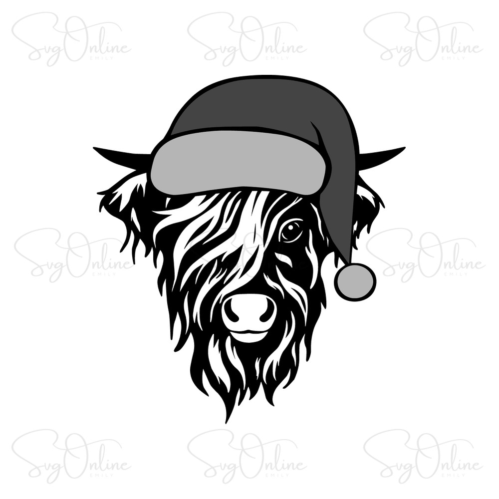 christmas highland cow santa hat svg free download - Free SVG