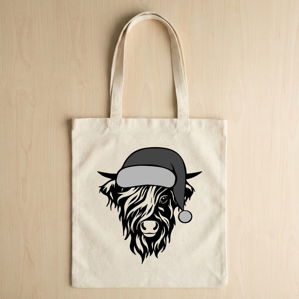 christmas highland cow svg tote bag mockup - Free SVG