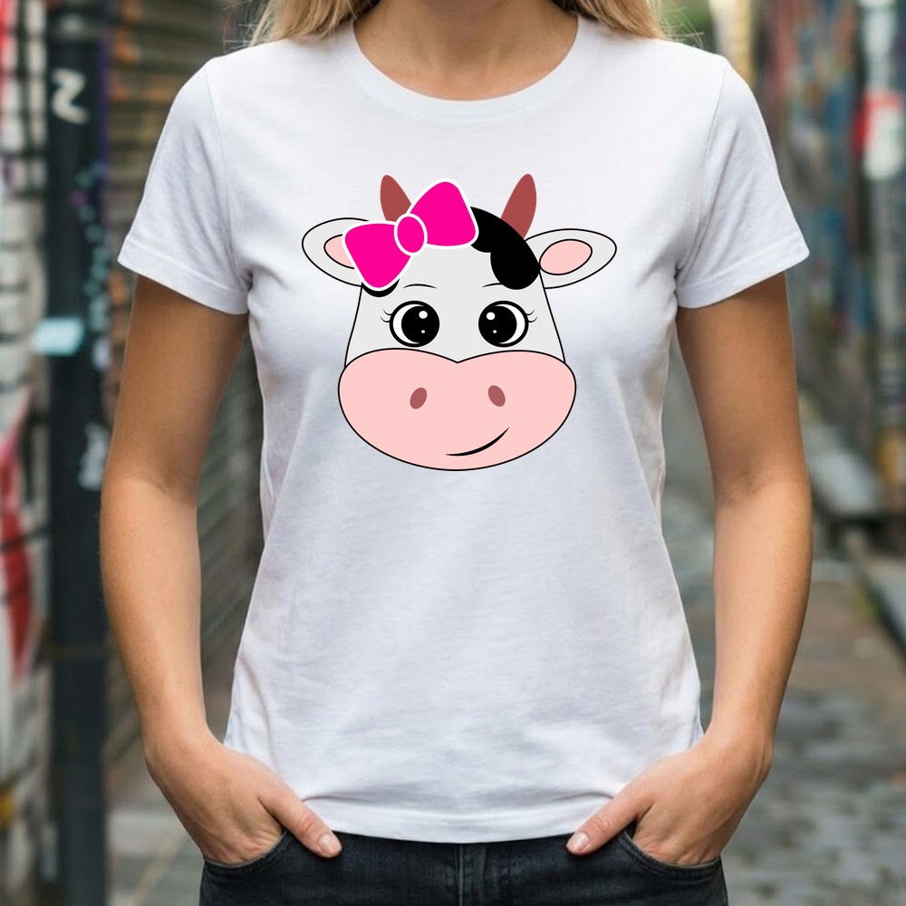 cow face with bow svg tshirt mockup - Free SVG