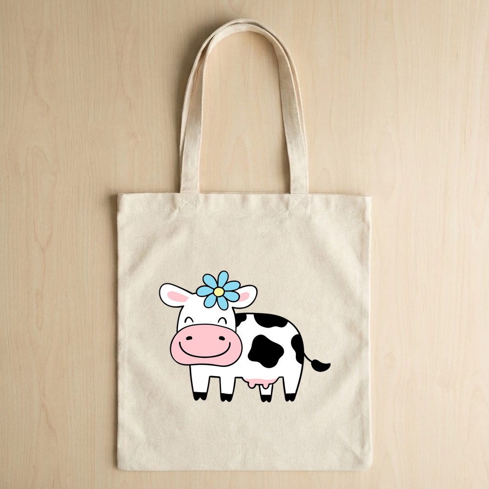 cow mom daisy svg design on tote bag mockup - Free SVG