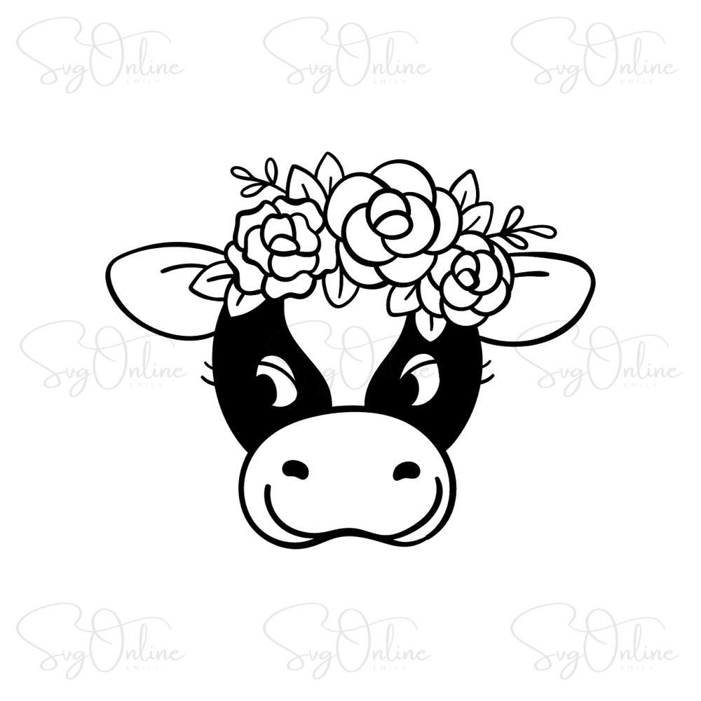 cow with floral crown svg free download - Free SVG