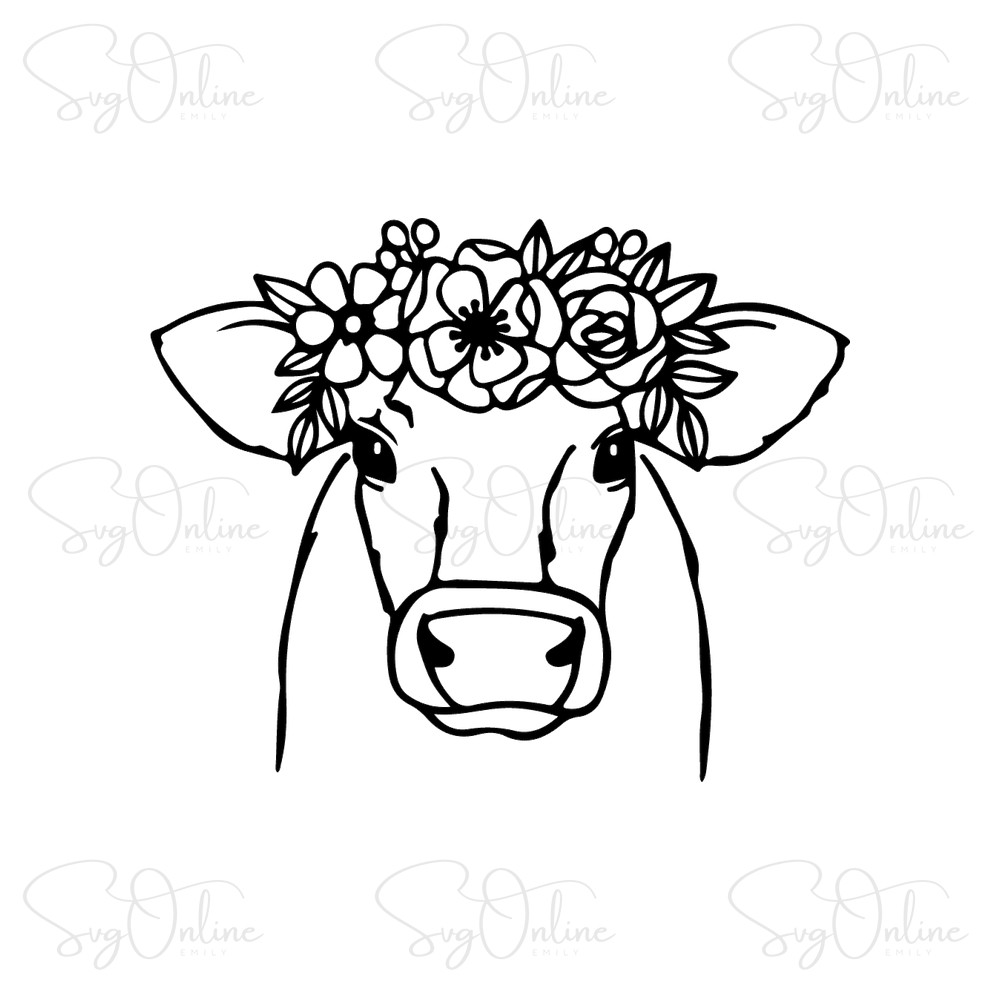 cow with flower crown svg free download - Free SVG