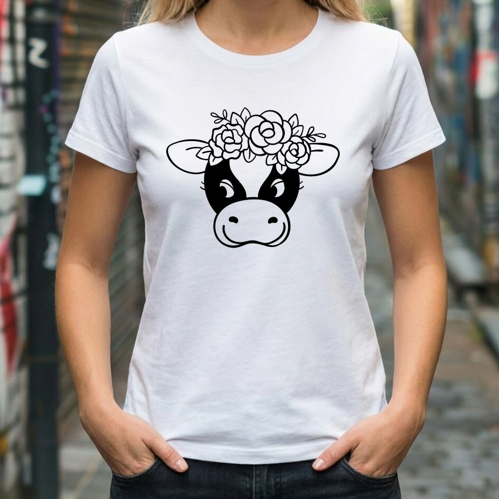 cow with flower crown svg tee shirt mockup - Free SVG