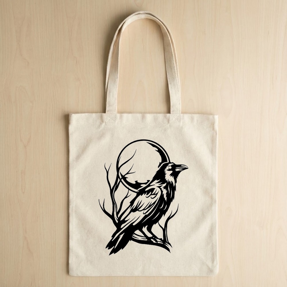 crow full moon svg tote bag mockup - Free SVG