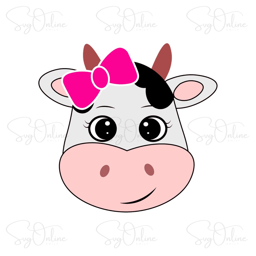 cute cow face with bow svg free download - Free SVG