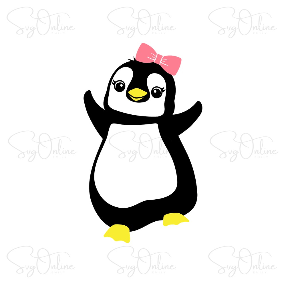 cute girl penguin with bow svg free download - Free SVG