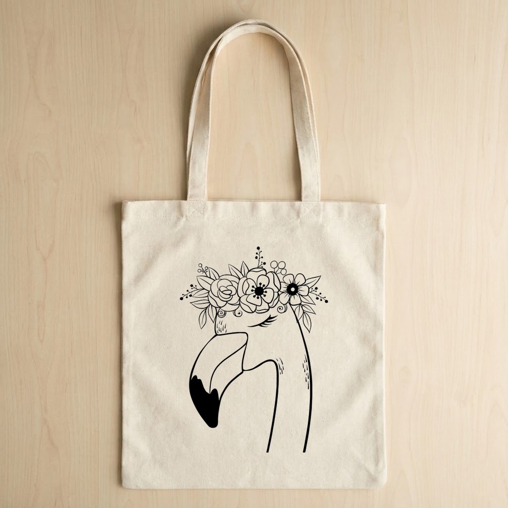 flamingo flower crown svg tote bag mockup - Free SVG