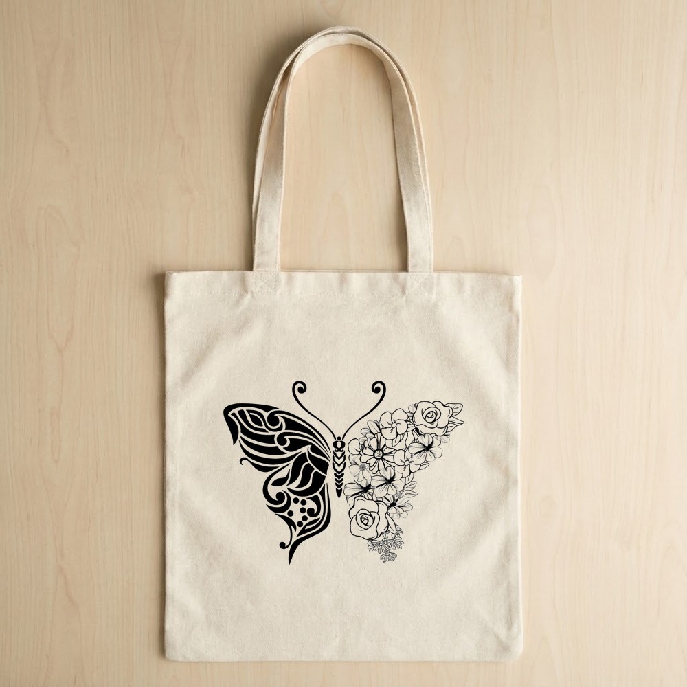 floral butterfly svg tote bag mockup - Free SVG