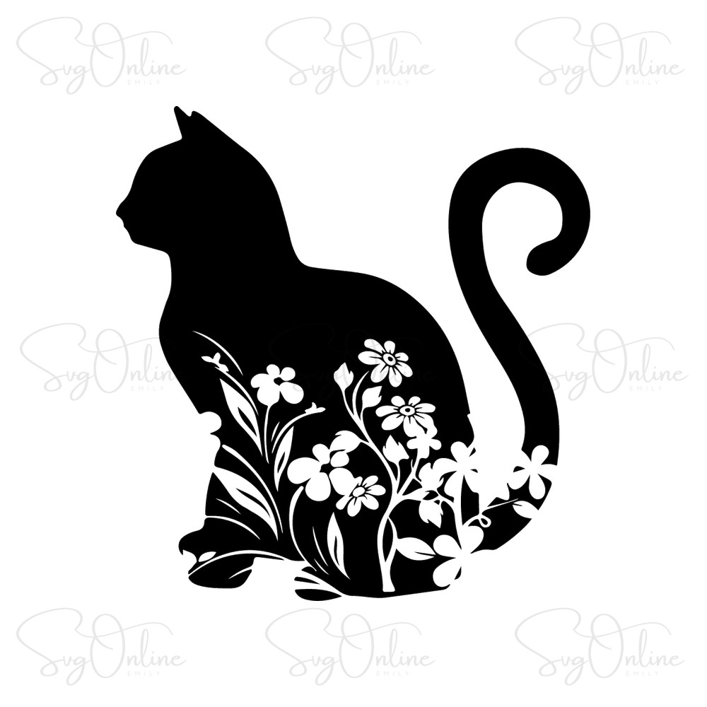 floral cat svg free download wildflower design - Free SVG
