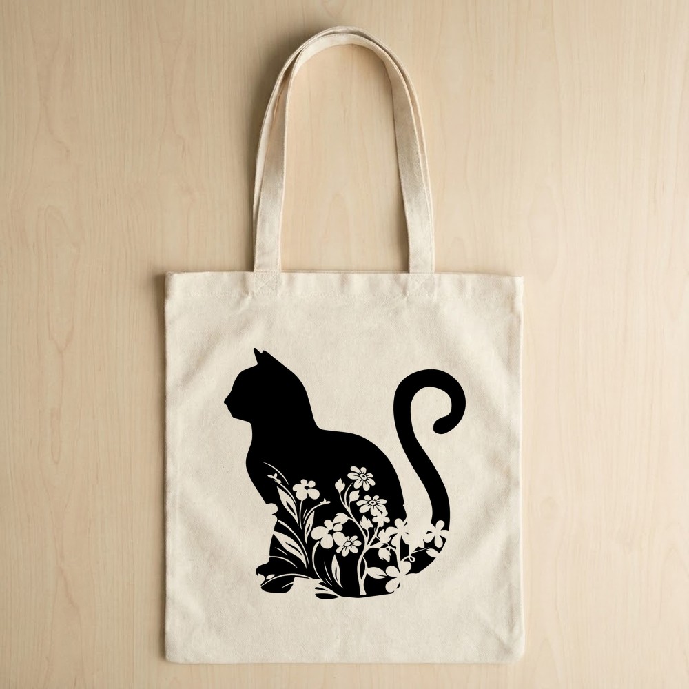 floral cat svg tote bag mockup free clipart - Free SVG