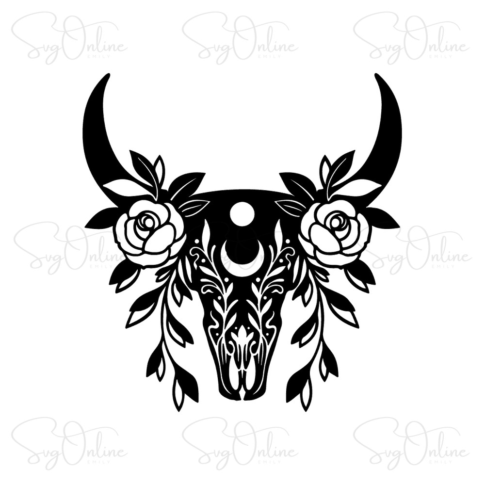 floral cow skull svg free download design - Free SVG