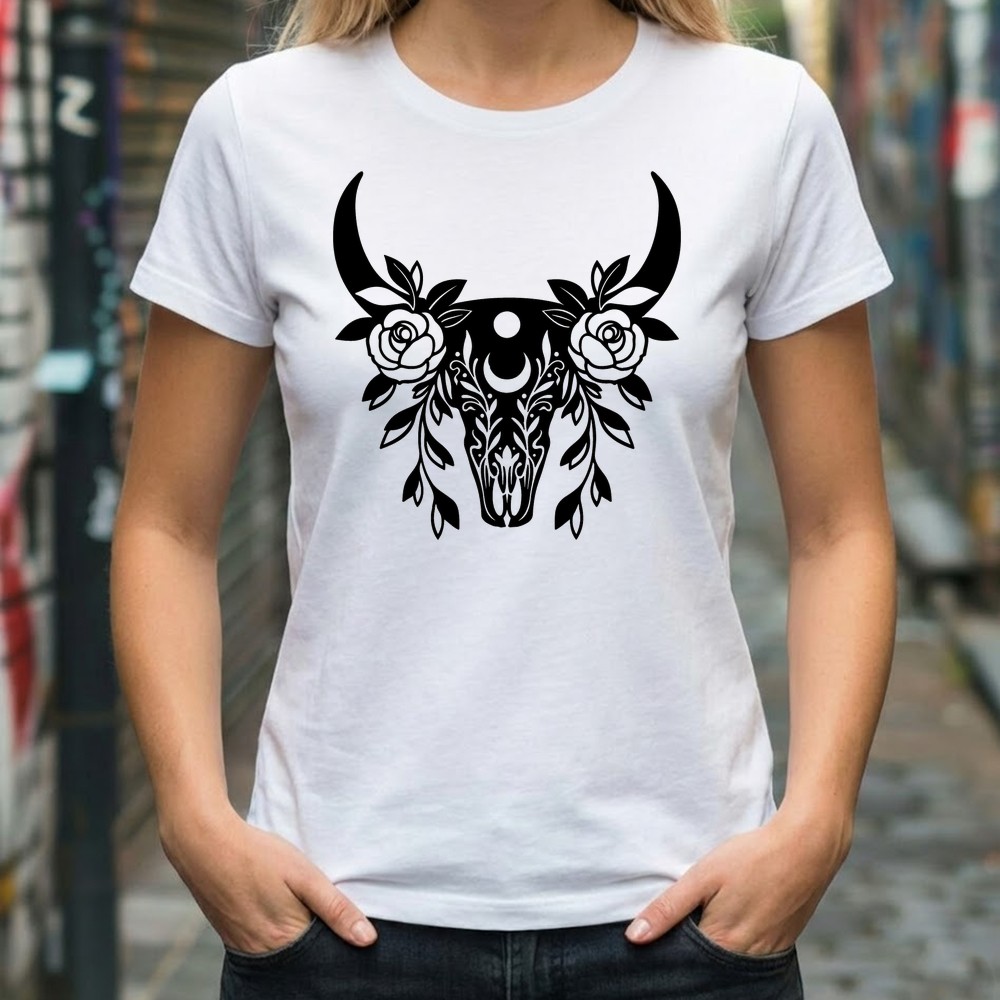 floral cow skull svg tshirt mockup - Free SVG