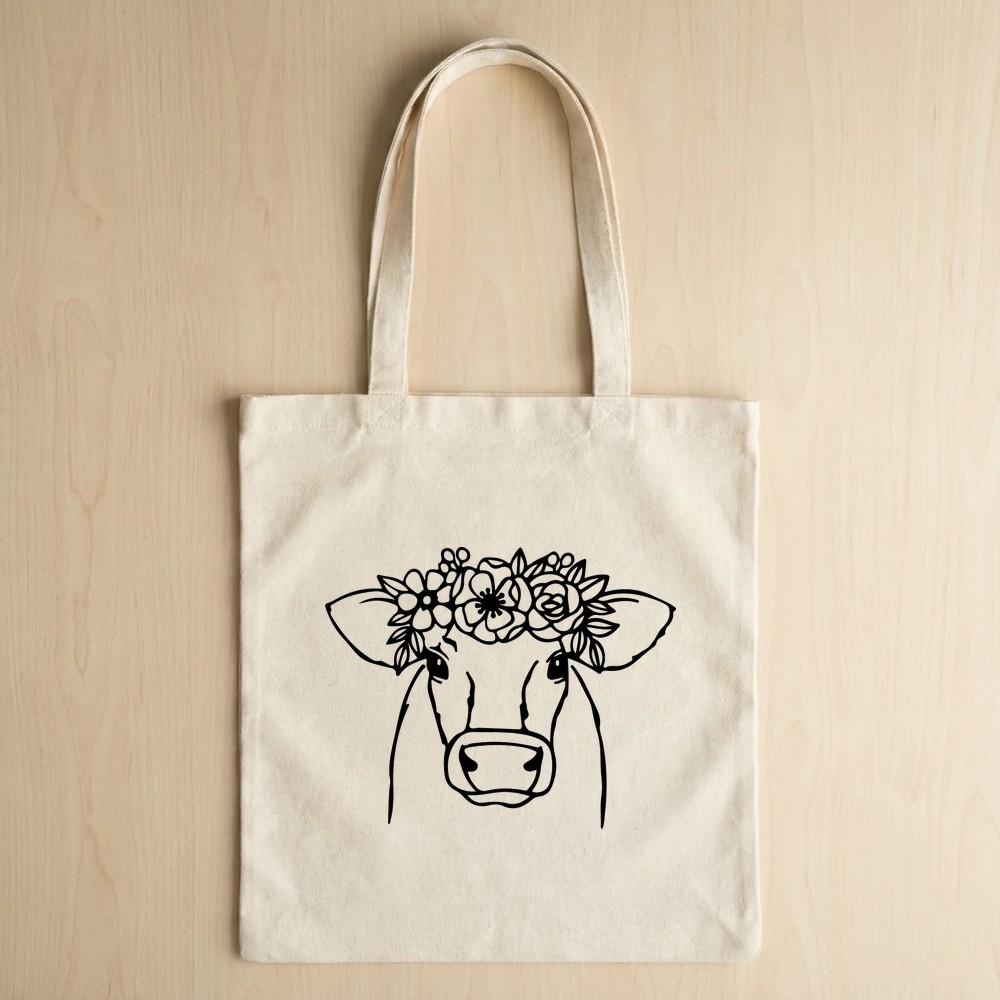 floral cow svg tote bag mockup free download - Free SVG
