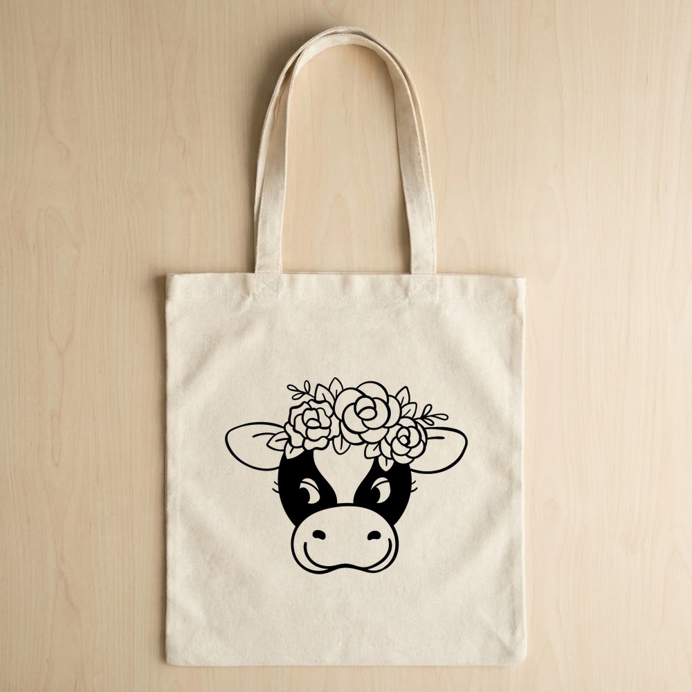 floral cow svg tote bag mockup - Free SVG
