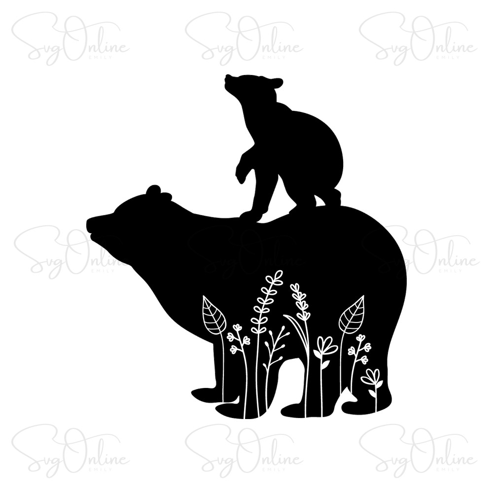 floral mama bear and cub svg free download - Free SVG