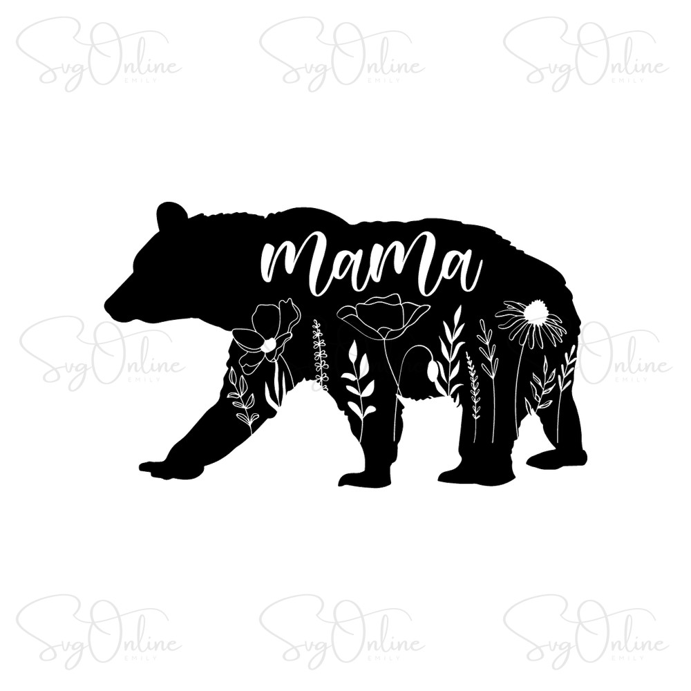 floral mama bear silhouette svg free download - Free SVG