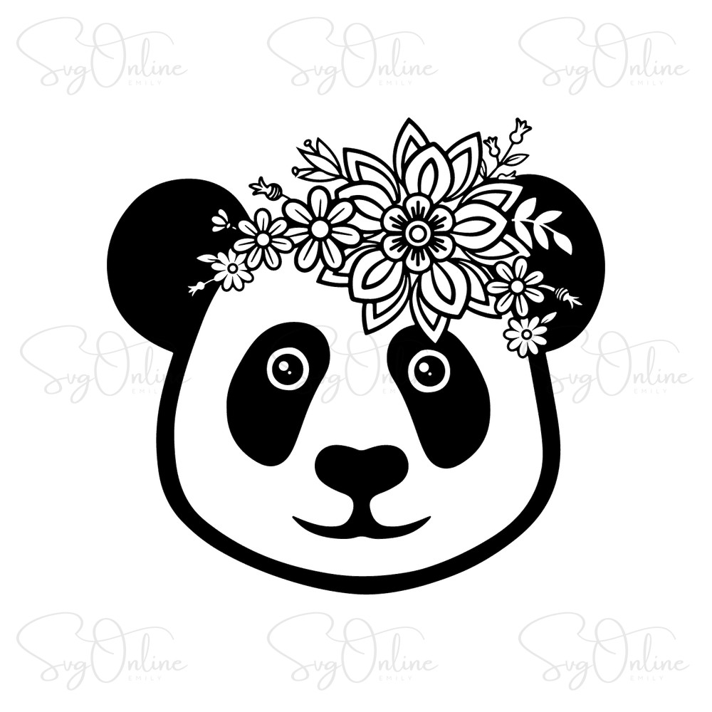floral panda svg cute baby panda with flowers mandala design - Free SVG
