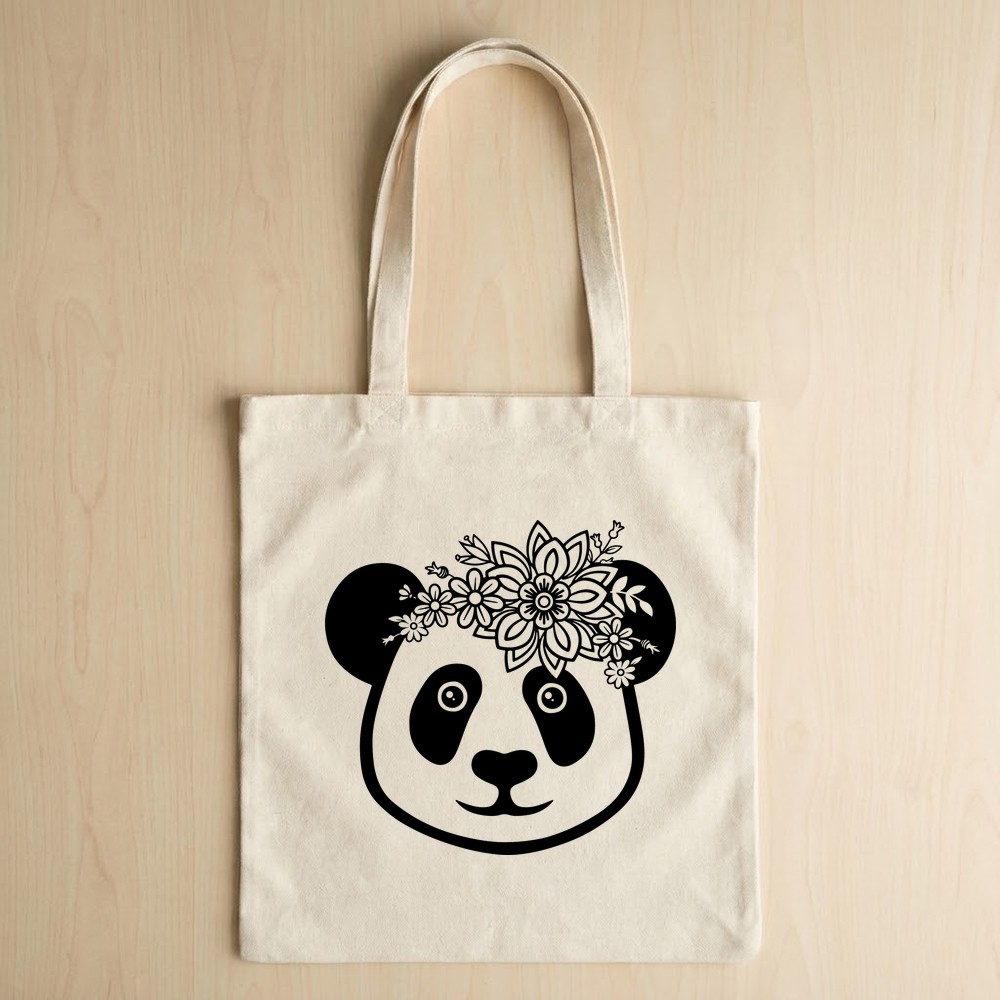 floral panda svg design printed on tote bag mockup - Free SVG