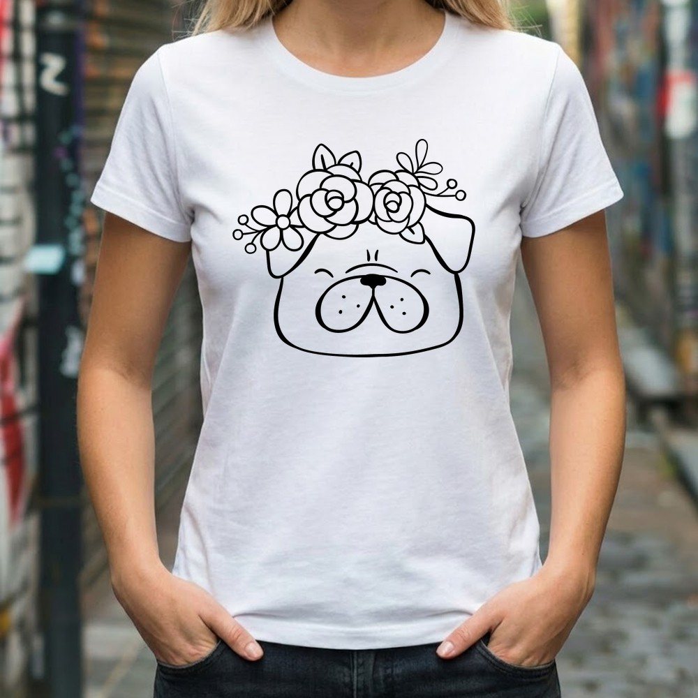 floral pug svg design on tee shirt mockup - Free SVG