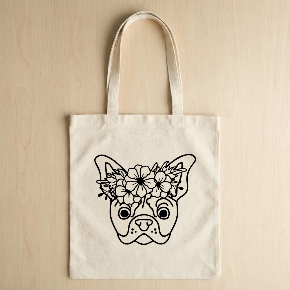 frenchie flower crown svg tote bag mockup - Free SVG