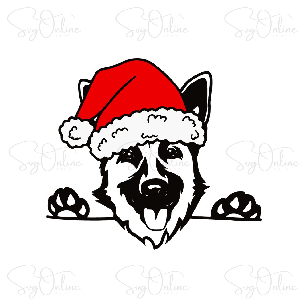 german shepherd santa hat christmas svg design - Free SVG