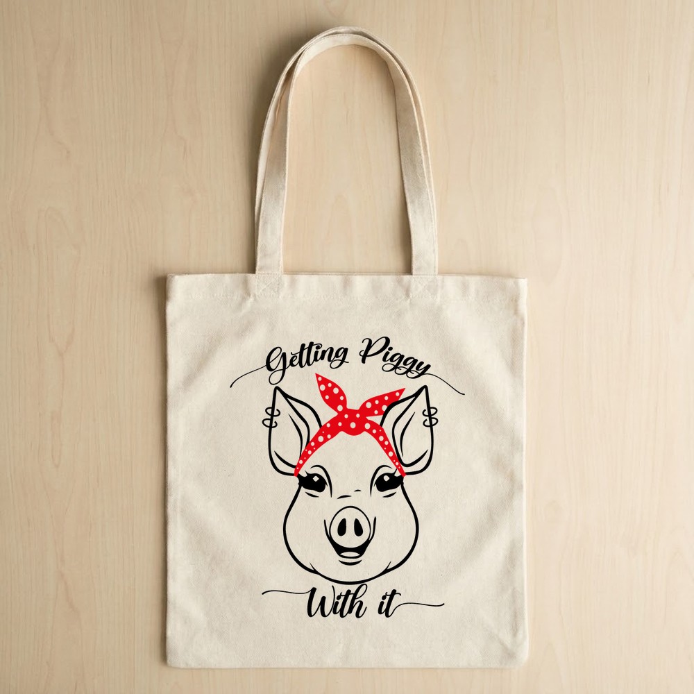 getting piggy with it pig svg tote bag mockup - Free SVG
