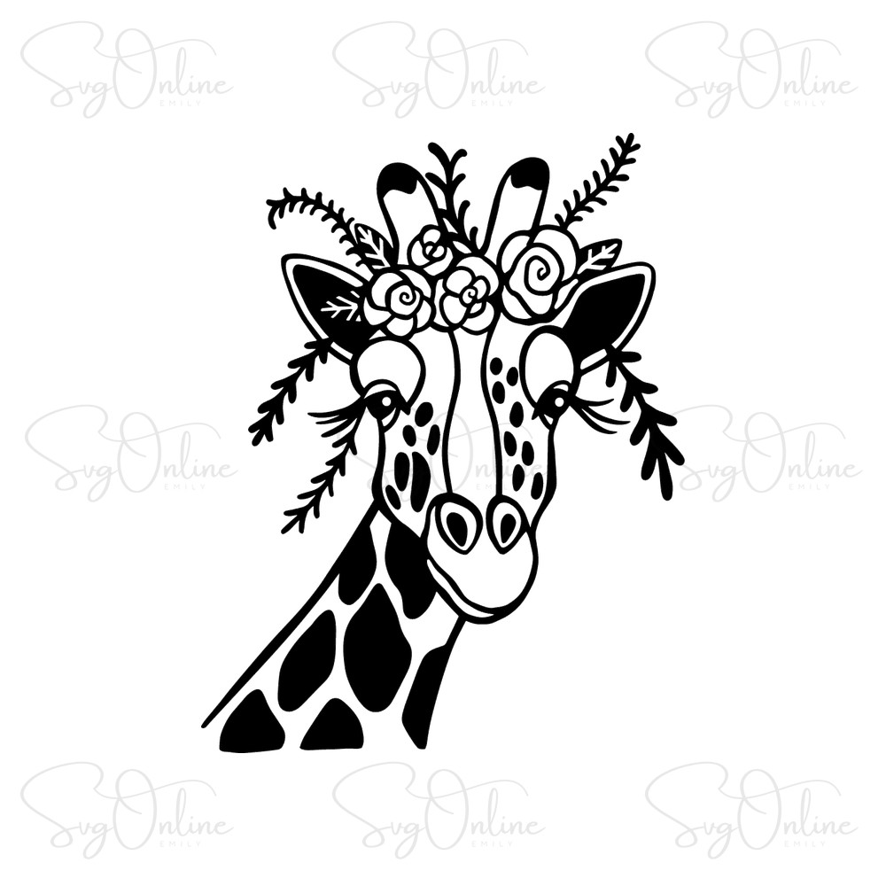 giraffe flowers svg floral animal design free download - Free SVG