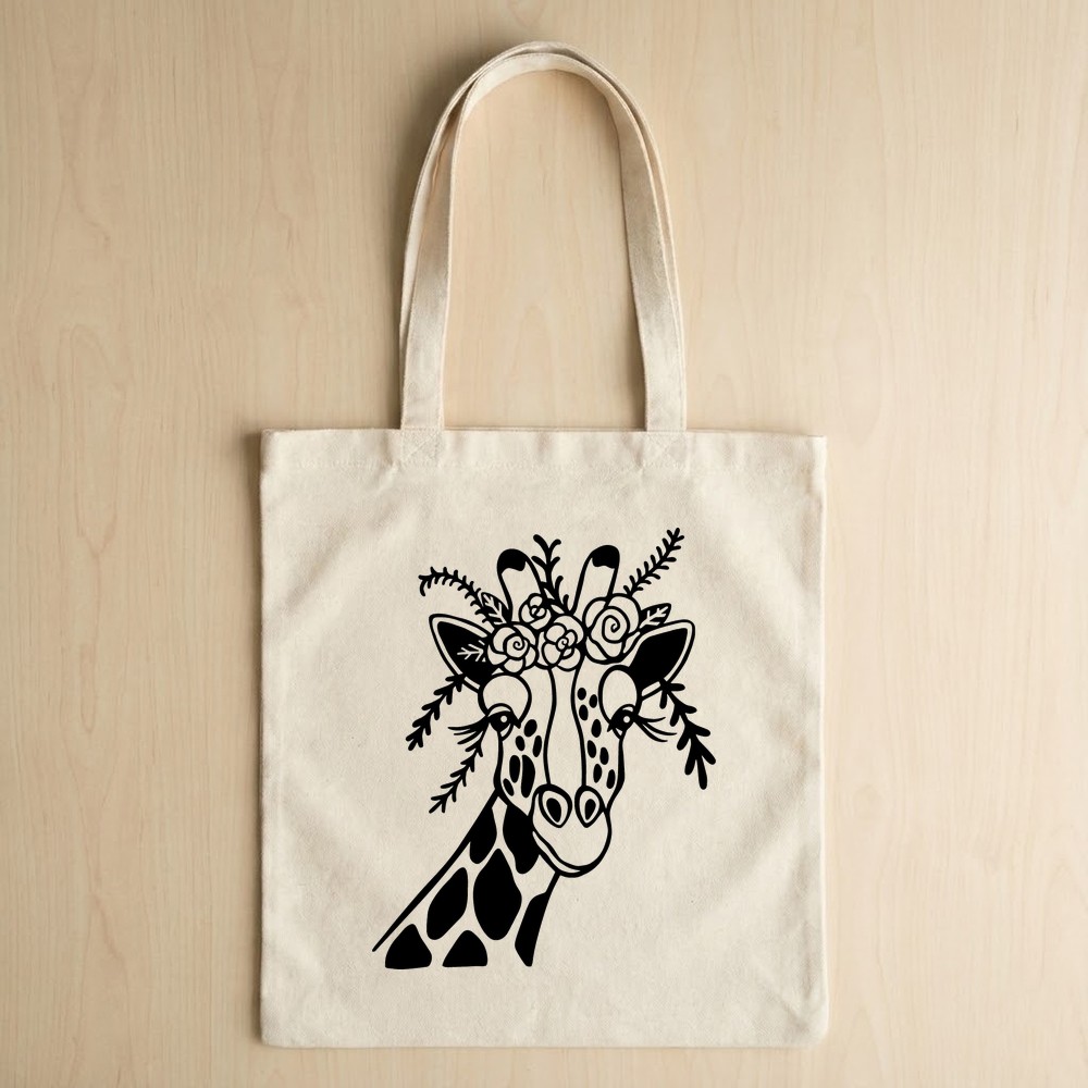 giraffe flowers svg tote bag mockup design - Free SVG