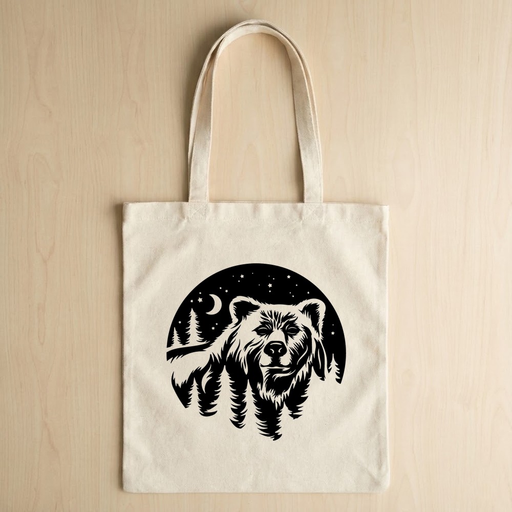 grizzly bear moon scene svg tote bag mockup free download - Free SVG