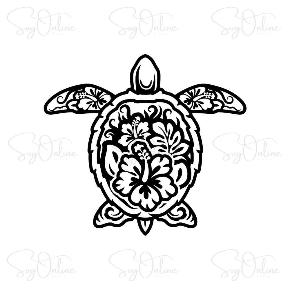 hibiscus tropical sea turtle svg free download - Free SVG