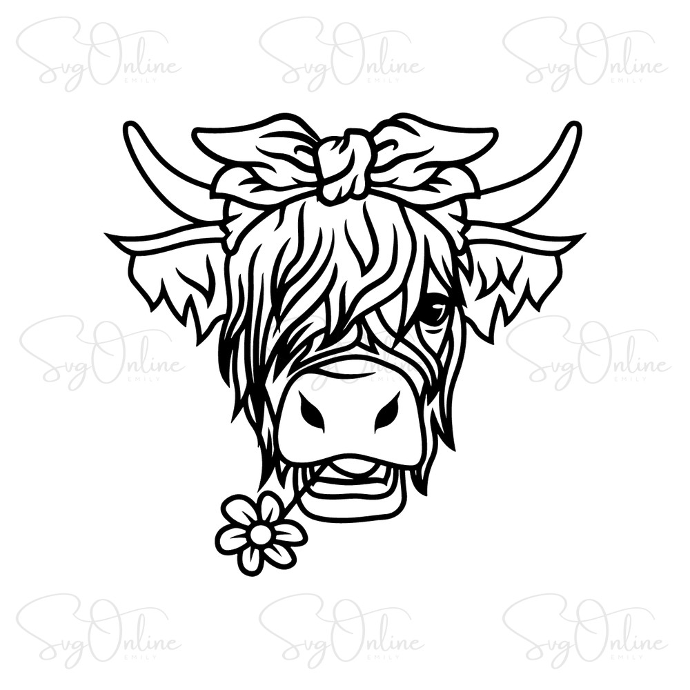 highland cow with bandana svg free download - Free SVG