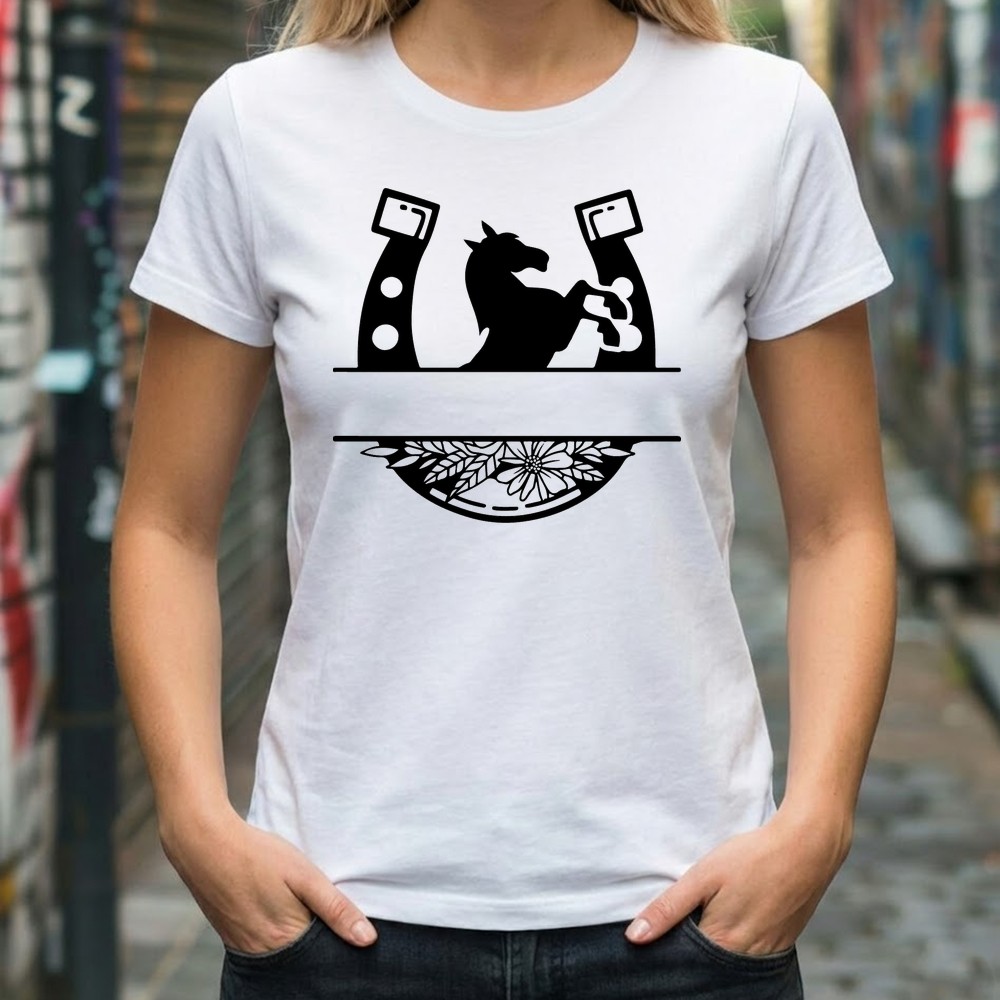 horse shoe svg design on tee shirt mockup - Free SVG