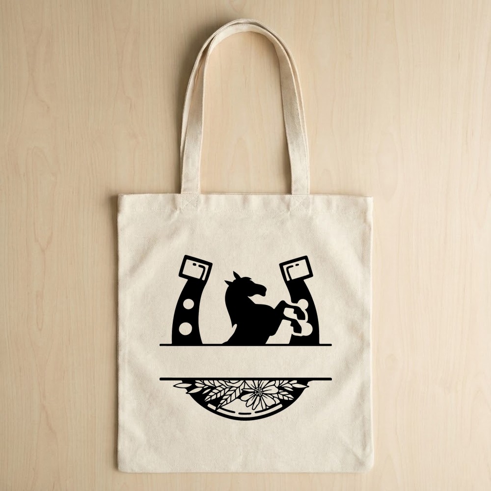 horse shoe svg design on tote bag mockup - Free SVG