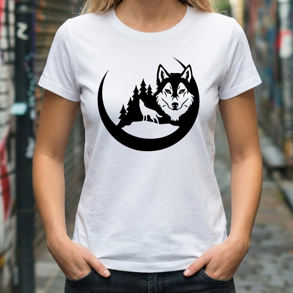 howling wolf celestial svg design printed tshirt mockup - Free SVG