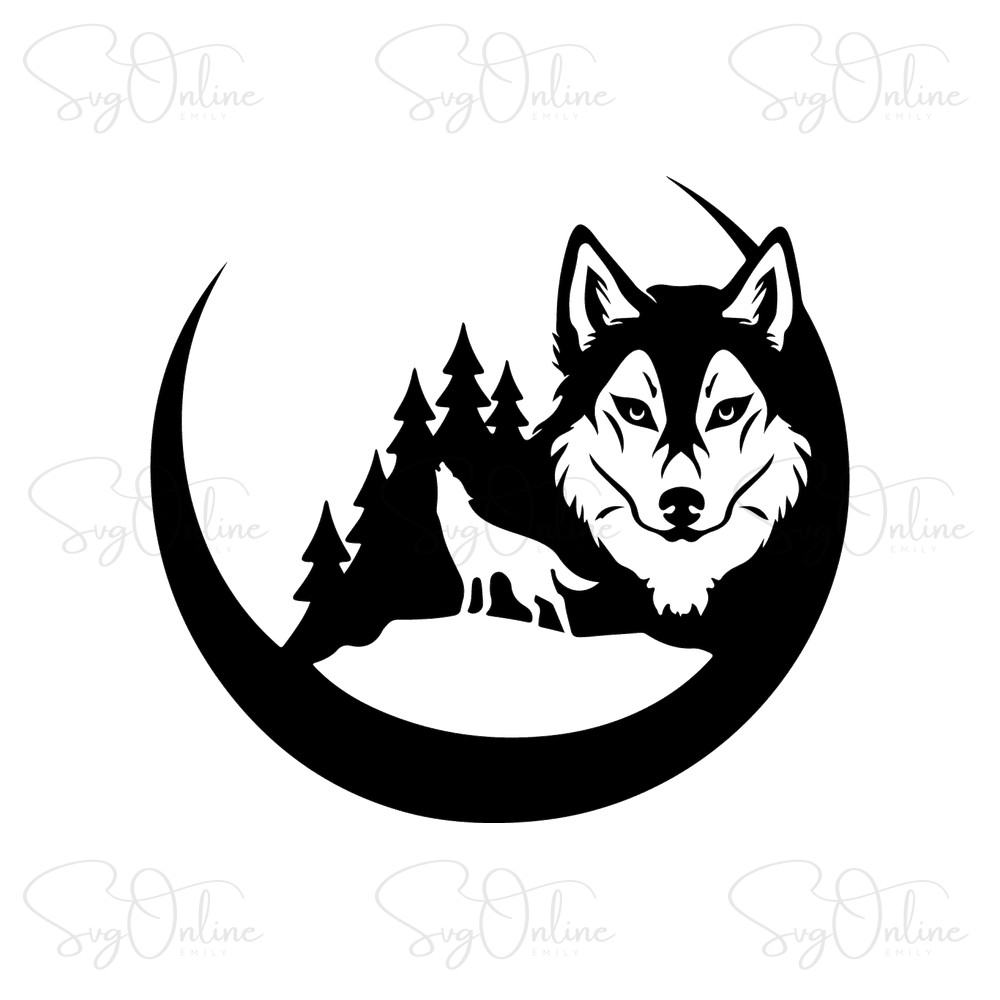 howling wolf moon celestial mountains tribal svg design - Free SVG