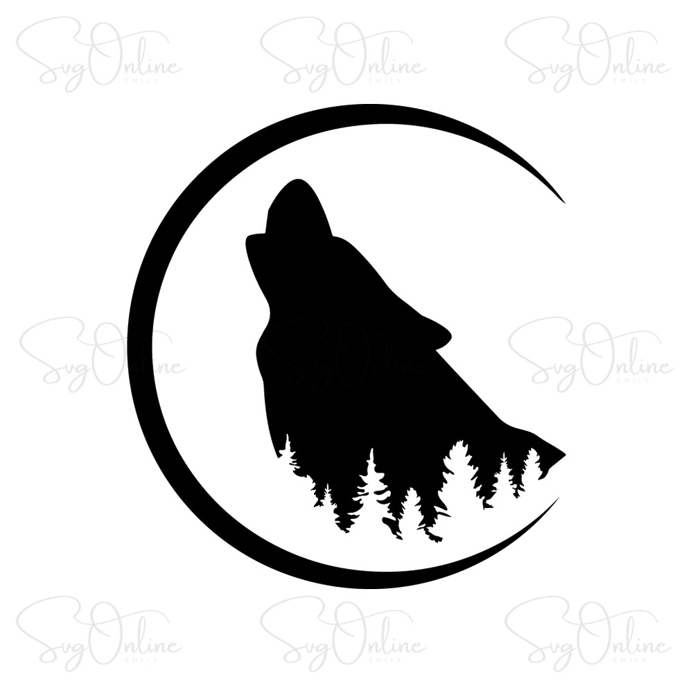 howling wolf silhouette moon svg free download - Free SVG
