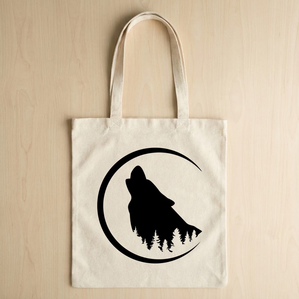 howling wolf svg design on tote bag mockup - Free SVG